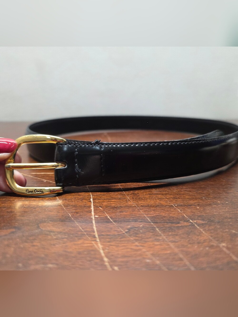 Pierre Cardin Black Leather Belt with Gold Buckle 36